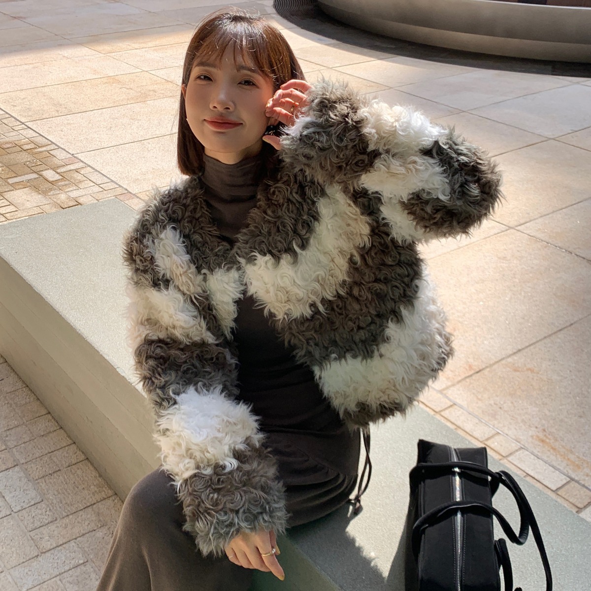 冬季名媛女装一体卷毛毛外套女83962