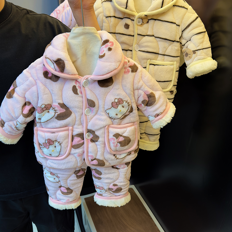 童装25冬季新款夹棉加厚保暖套装婴幼童超软小棉袄棉裤两件套可爱
