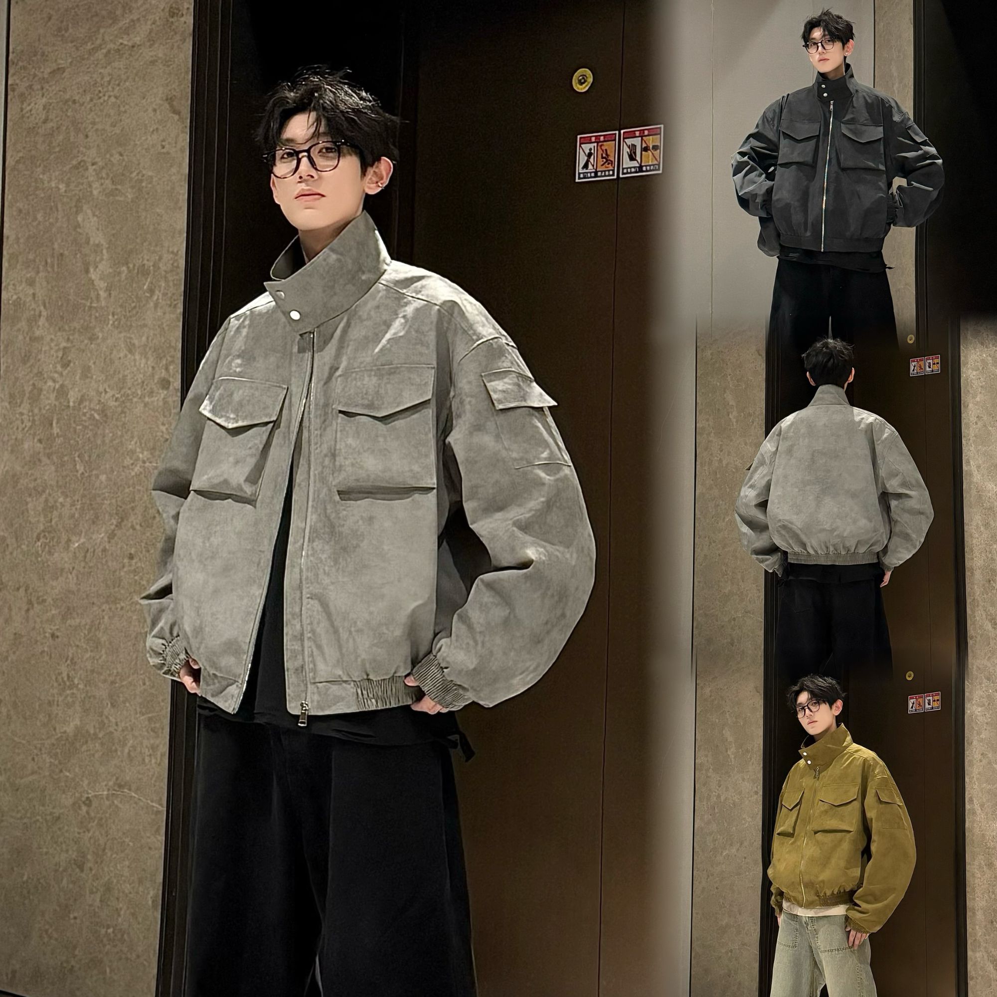 HN潮牌-【现货扎染脏脏】春季美式夹克男多口袋设计感百搭工装外套