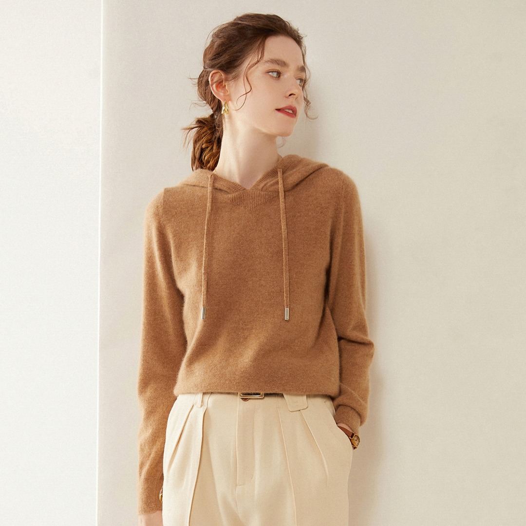 纯羊绒12针连帽抽绳羊绒衫针织长袖保暖SH312