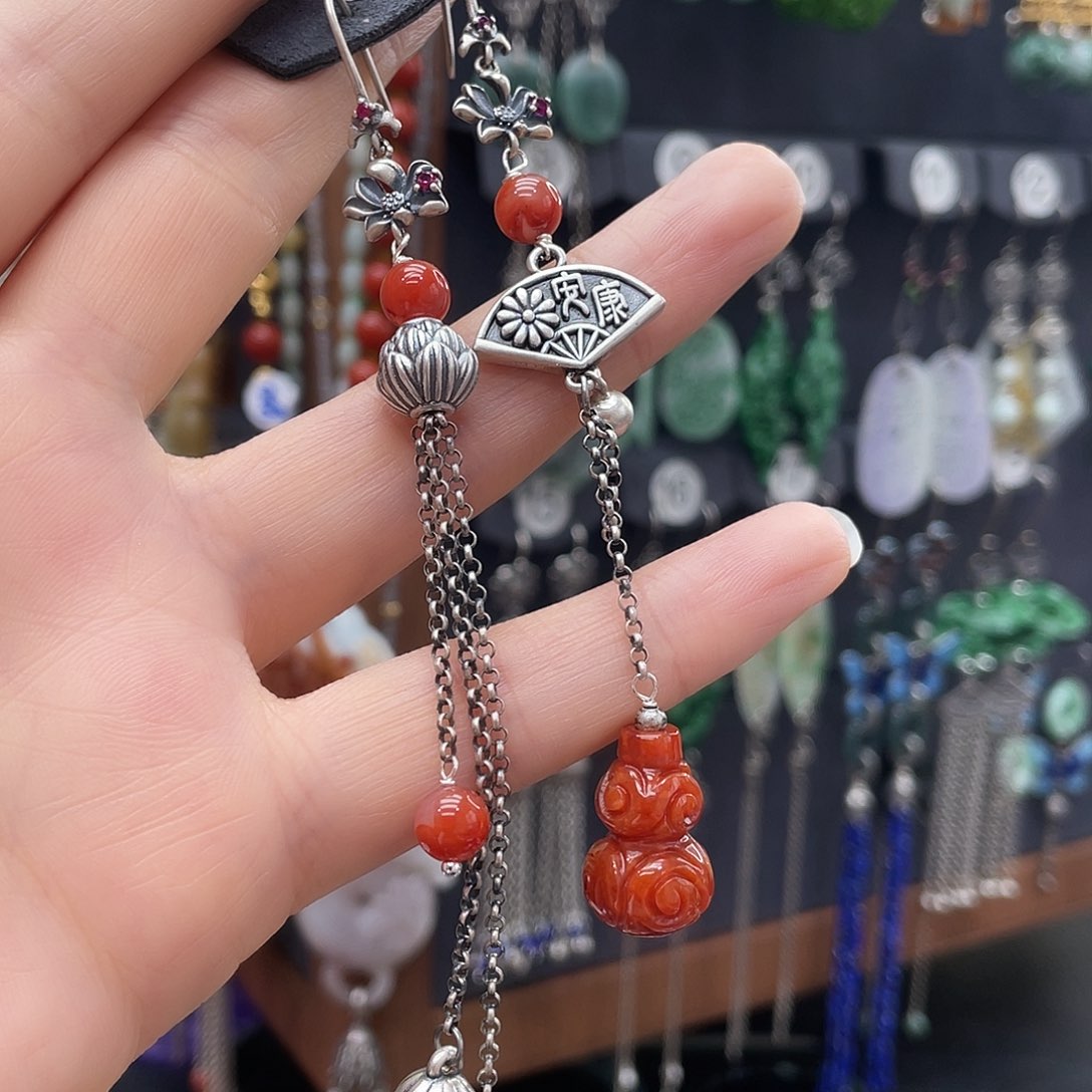 翡翠耳饰银S925镶嵌可*204fhnhhhh