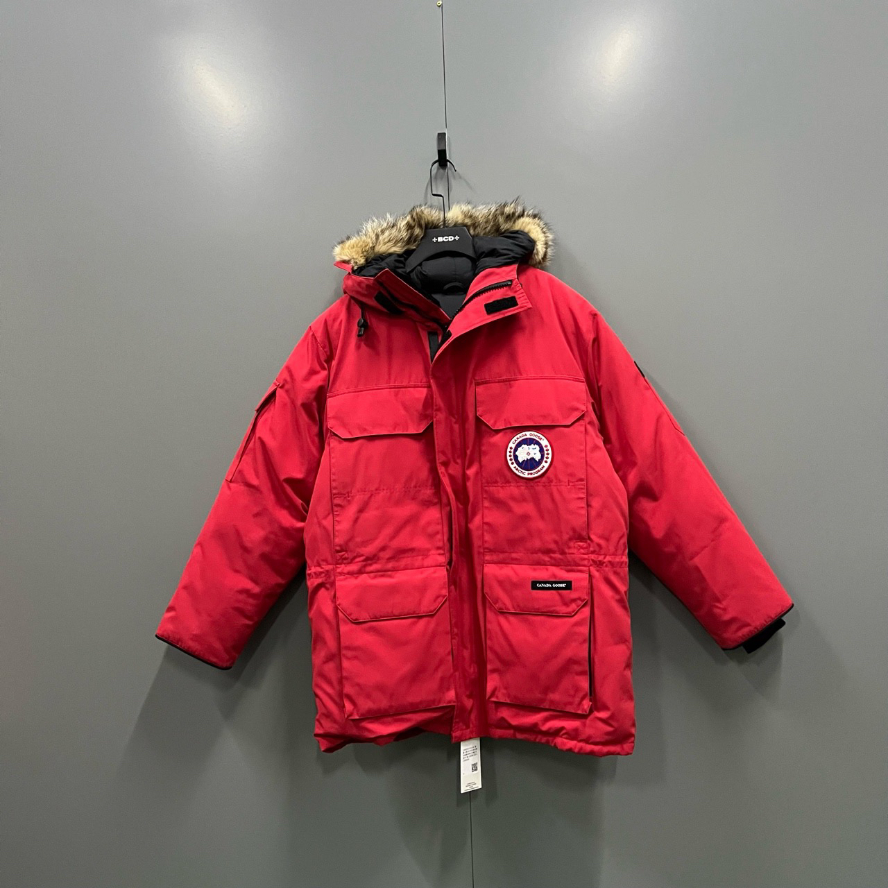95新 加拿大鹅 （bb）208 红色毛领长款羽绒服 M码/袖口污渍008904