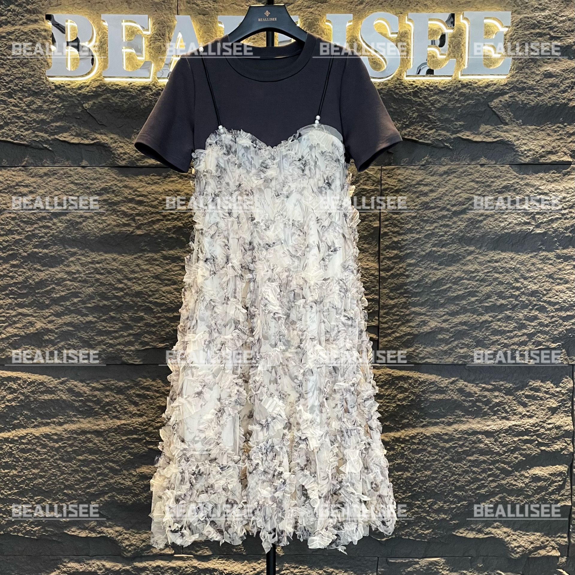 【朱朱】【40】假两件娃娃领连衣裙大码显瘦A字裙BLS-A197蕾丝