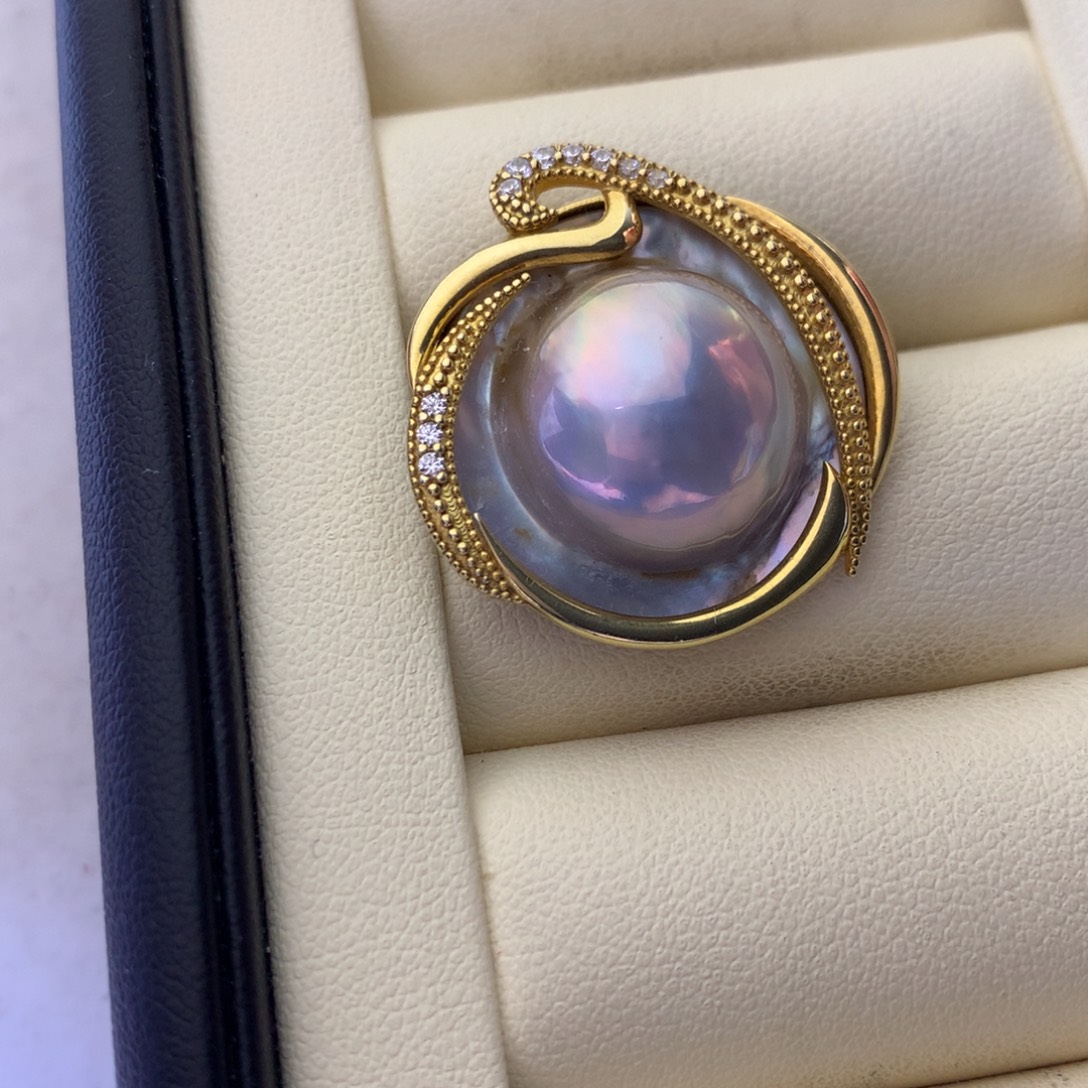 拼合珍珠（马贝珠）吊坠(不含链)银S925镶嵌