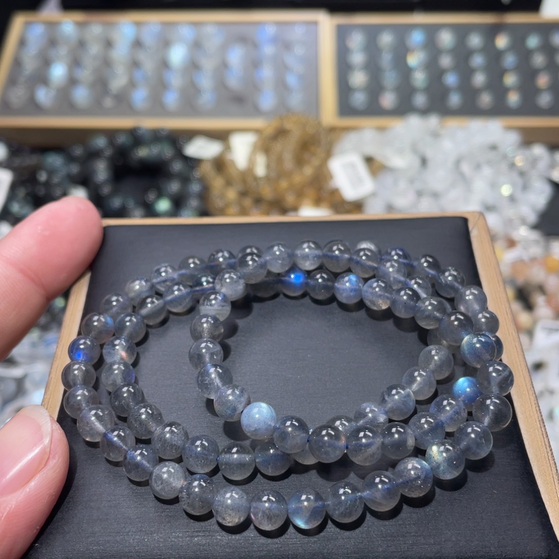 水晶未镶嵌手链彩光拉长石多圈手链6.3m