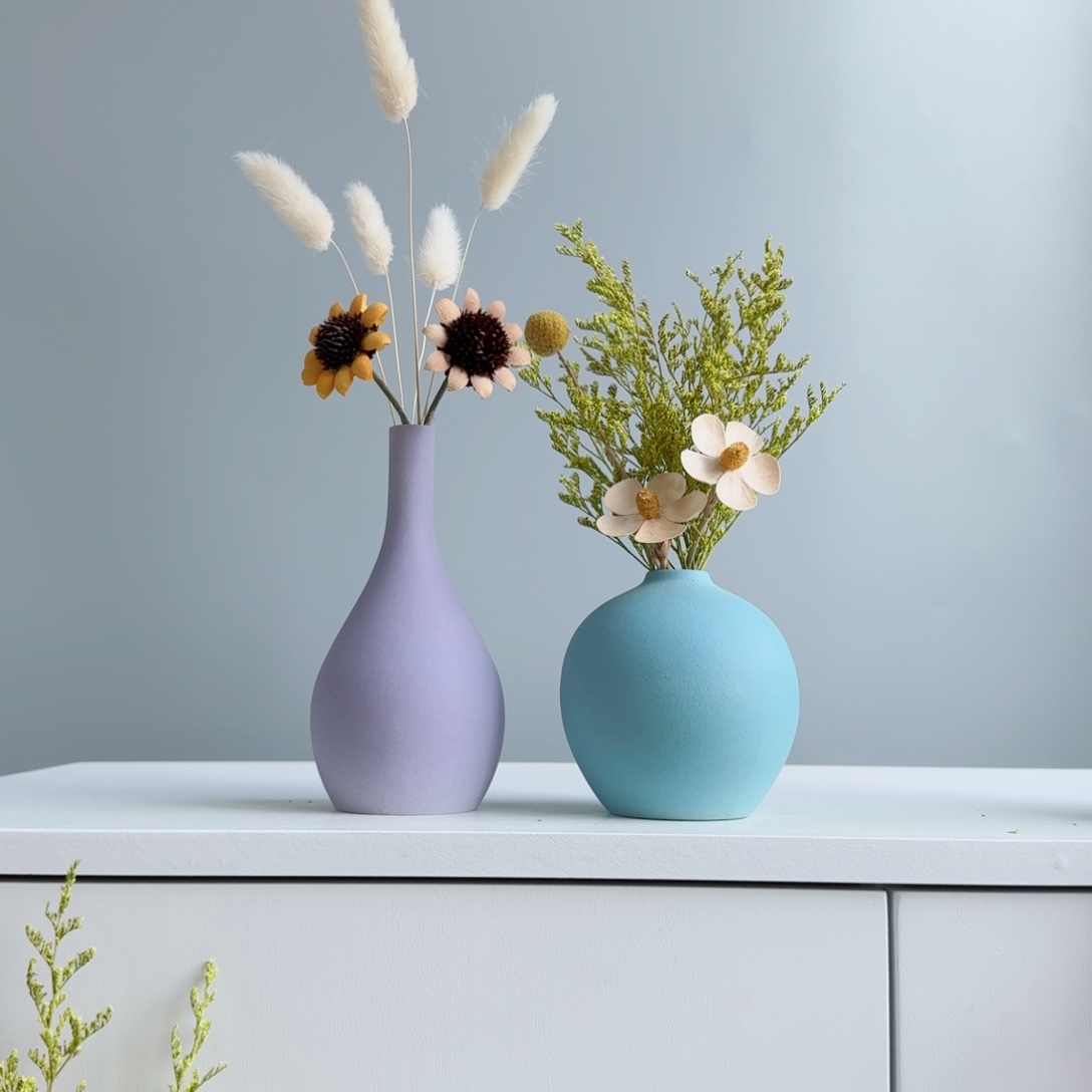摆件陶瓷小花瓶含花总高约20-30cm
