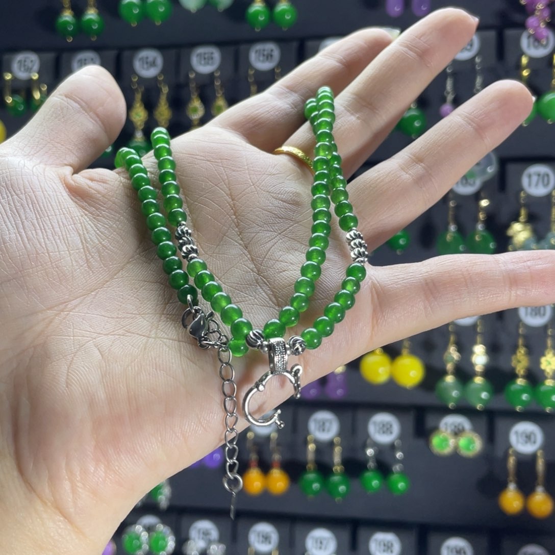 银S925镶嵌翡翠耳饰银色小米万能链