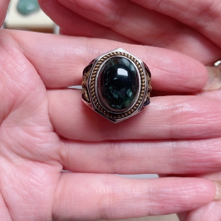 透闪石-蛇纹石玉戒指银S925镶嵌L****成