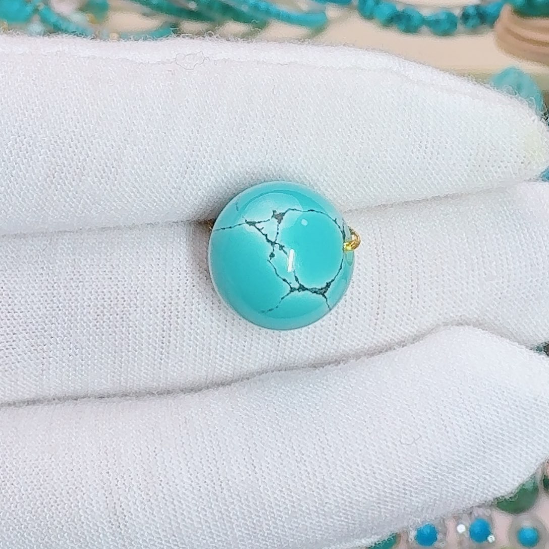 绿松石未镶嵌珠宝奇石高瓷蓝圆珠