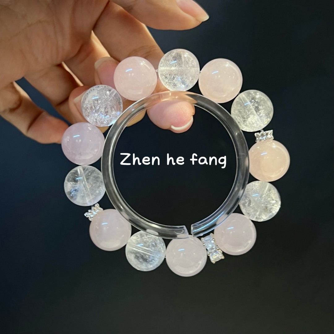 【白桃】天然水晶手串【白阿赛+西柚粉】