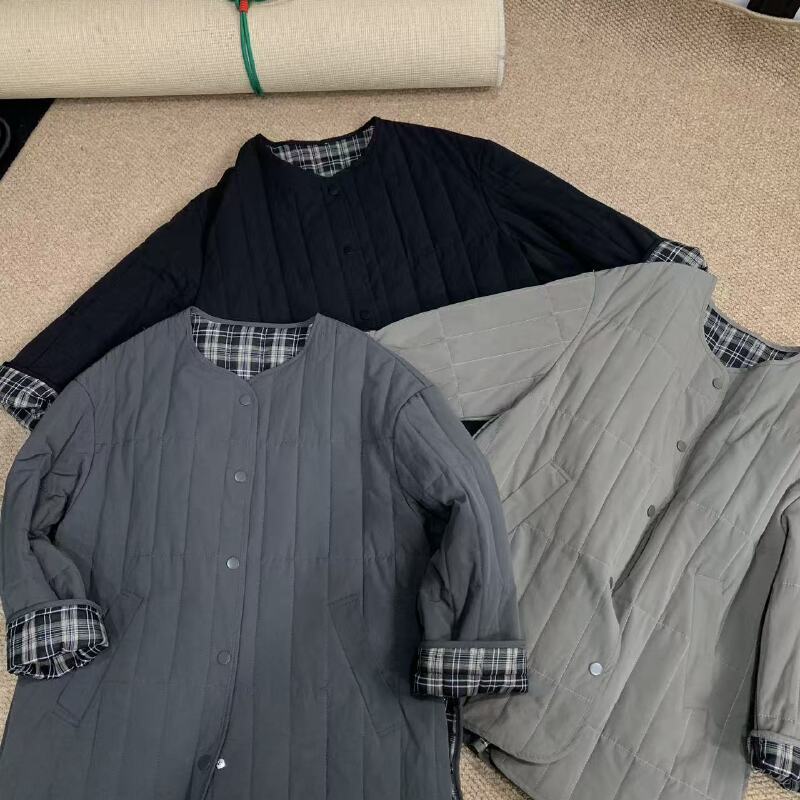 『雨美 Show』6888圆领竖条宽松棉服外套