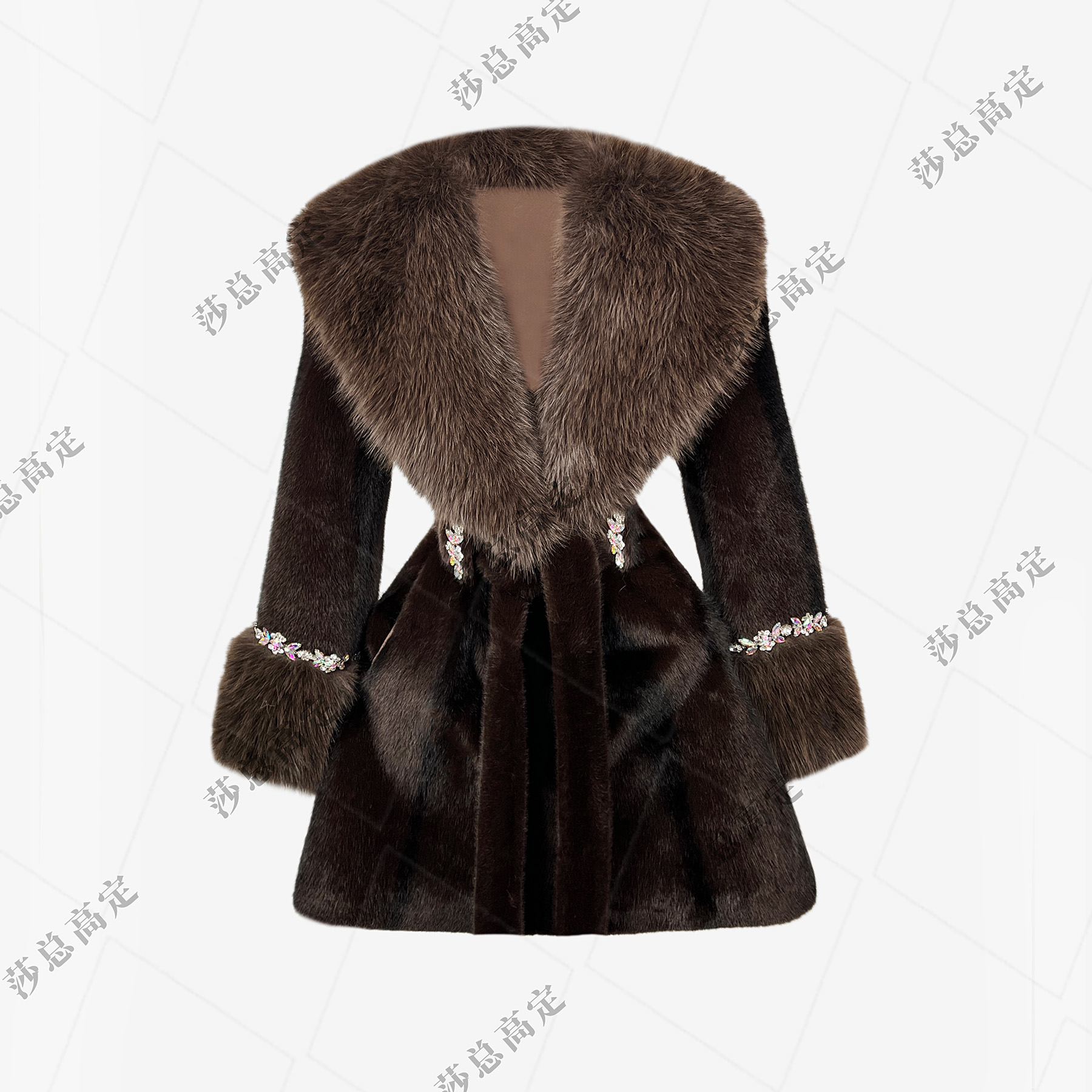 【莎总专属】欧式冬季重工加厚保暖大毛领束腰显瘦中长款外套D0061