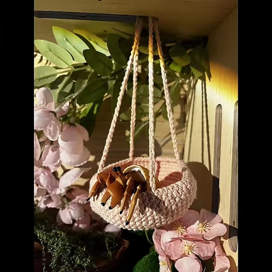 【青阳沉木】寄居蟹躲避手工编织小吊篮装饰用品（颜色随机）