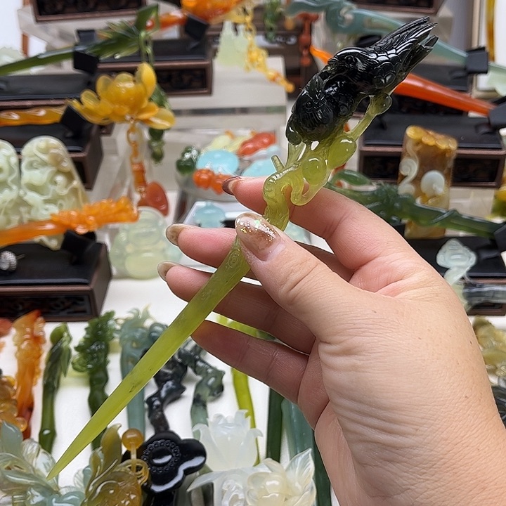 蛇纹石玉岫玉发簪未镶嵌