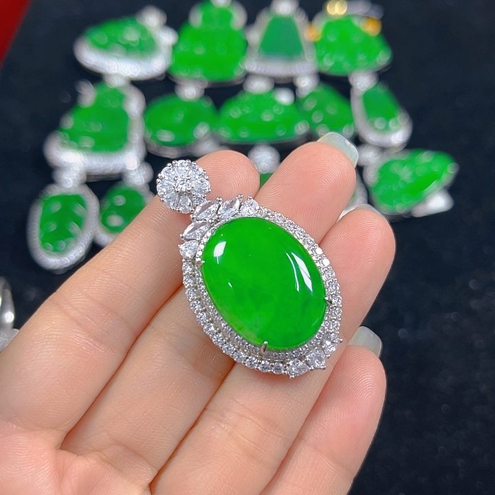 翡翠银S925镶嵌吊坠(不含链)