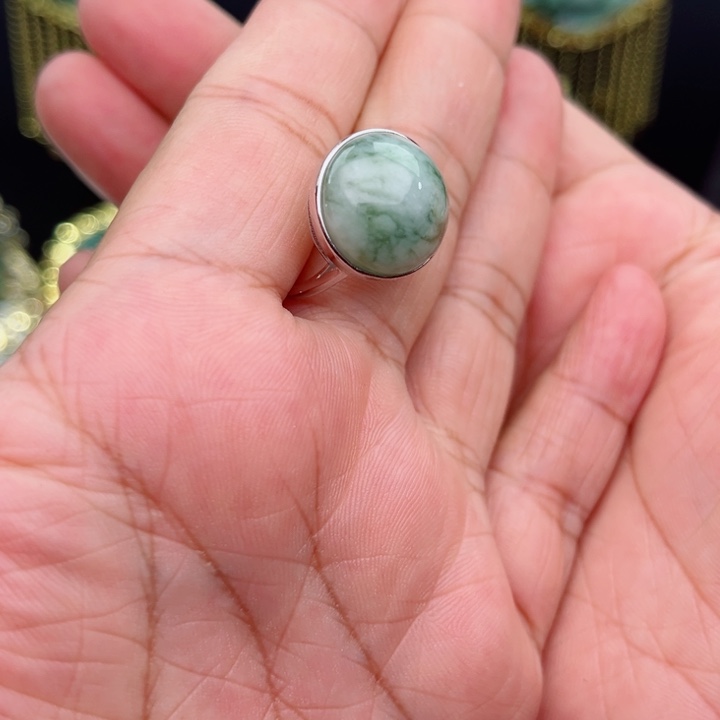 透闪石-蛇纹石玉戒指银S925镶嵌