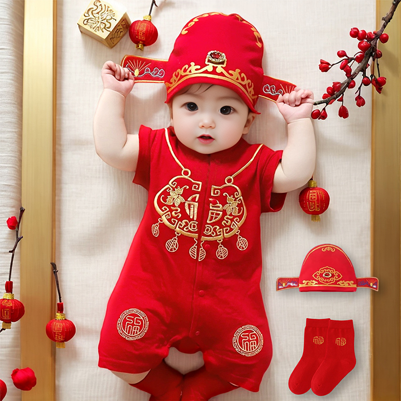 婴儿周岁夏天薄款男女宝宝抓周礼服满月百天百岁宴一岁生日连体衣
