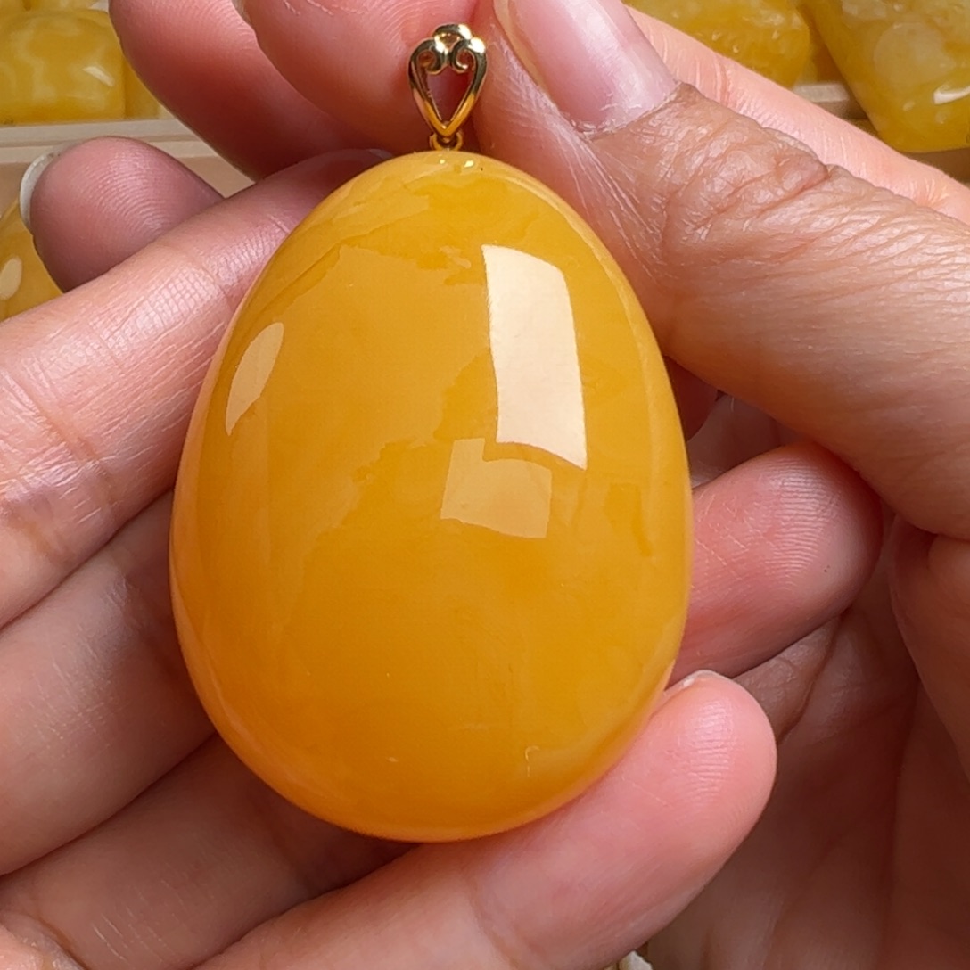 蜜蜡吊坠(不含链)18K金镶嵌无优化
