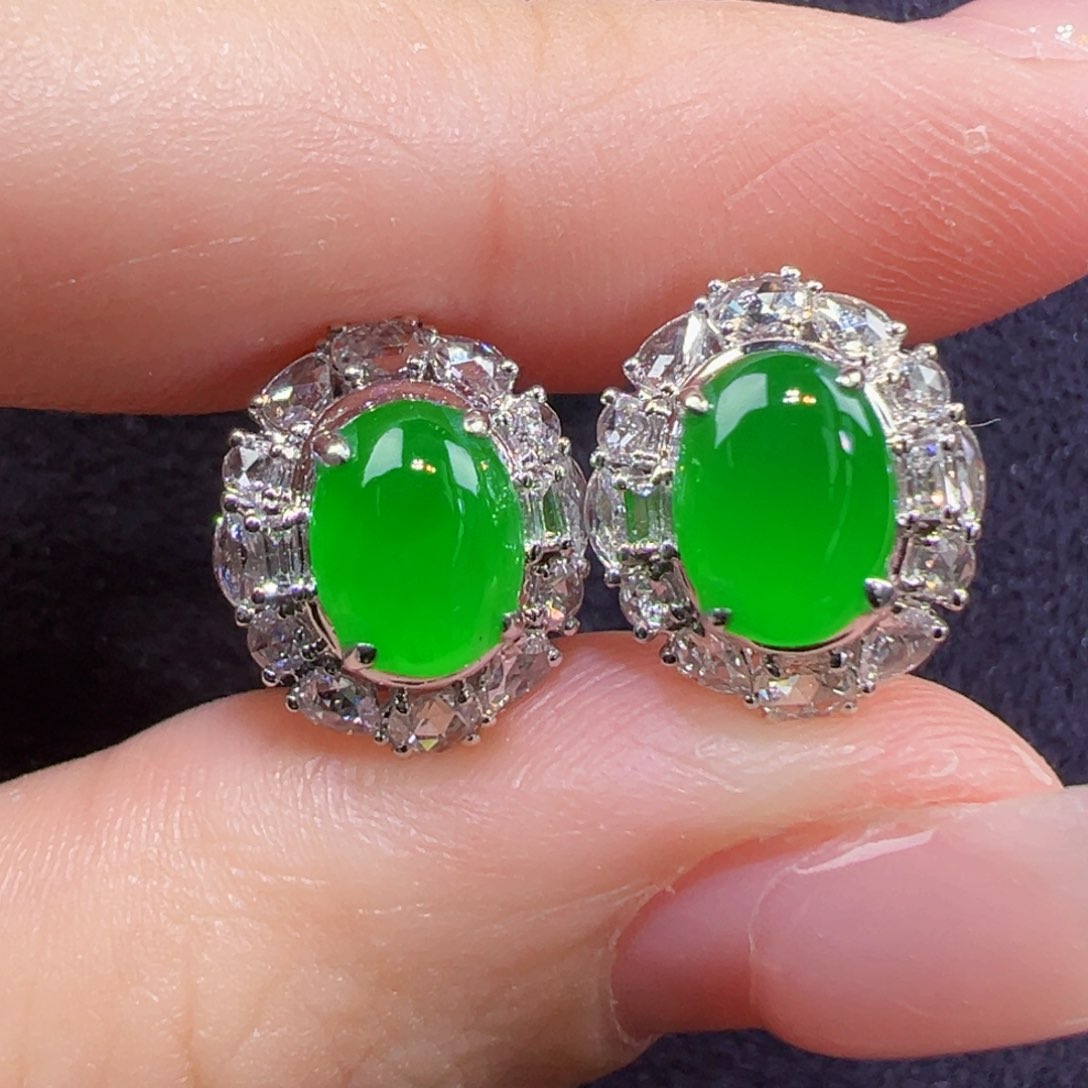 翡翠18K金镶嵌耳饰耳包