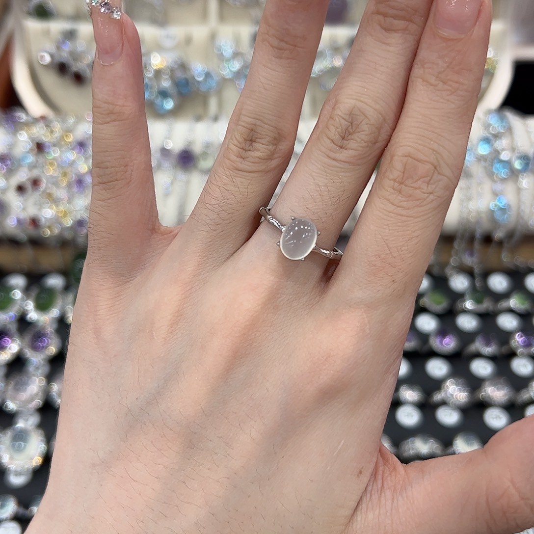 银S925镶嵌岫玉戒指