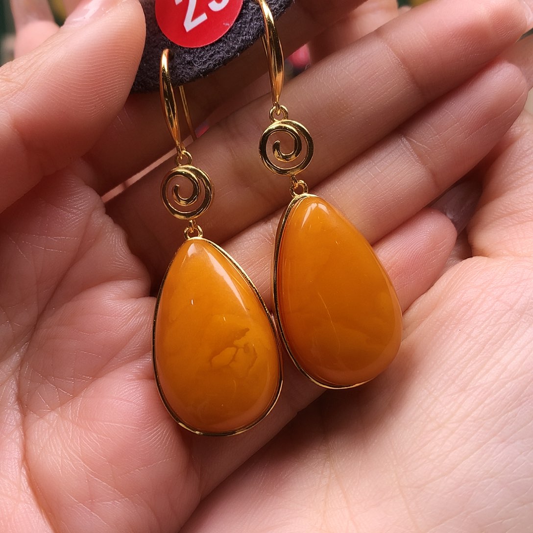 蜜蜡耳饰银S925镶嵌耳坠