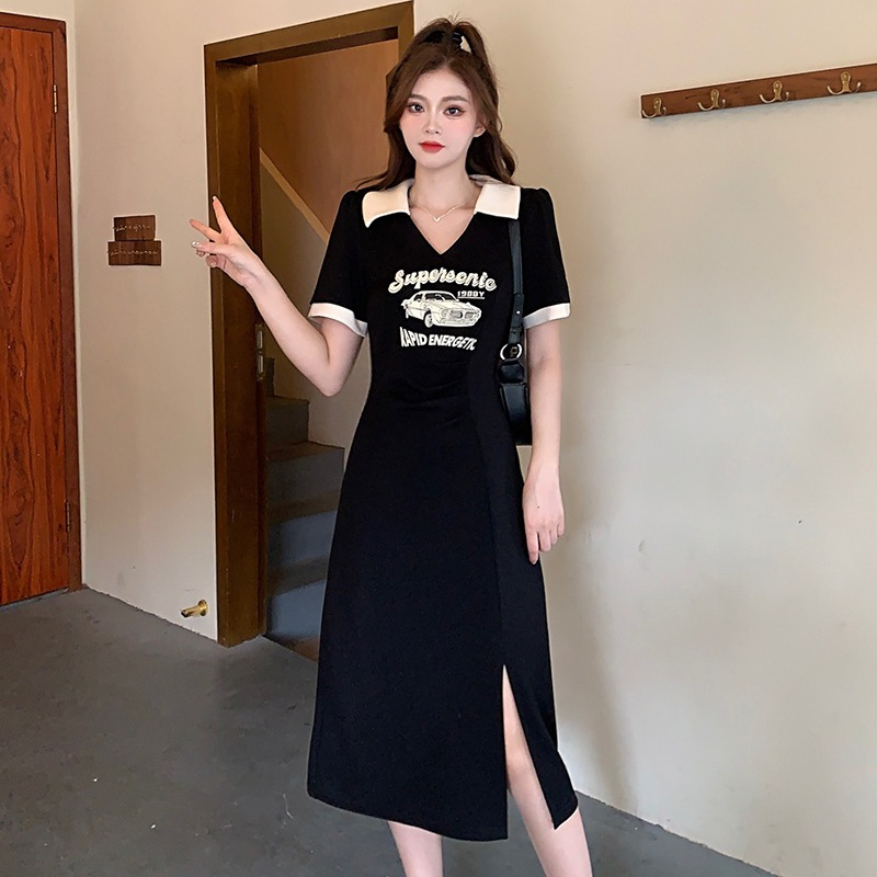 设计感气质女装2025夏季新款拼接印花休闲字裙显瘦洋气减龄连衣裙