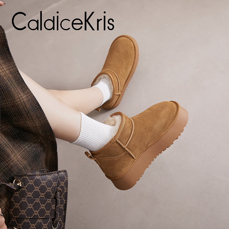 厚底增高防滑雪地鞋女2025年冬季加绒休闲百搭短筒棉鞋25605