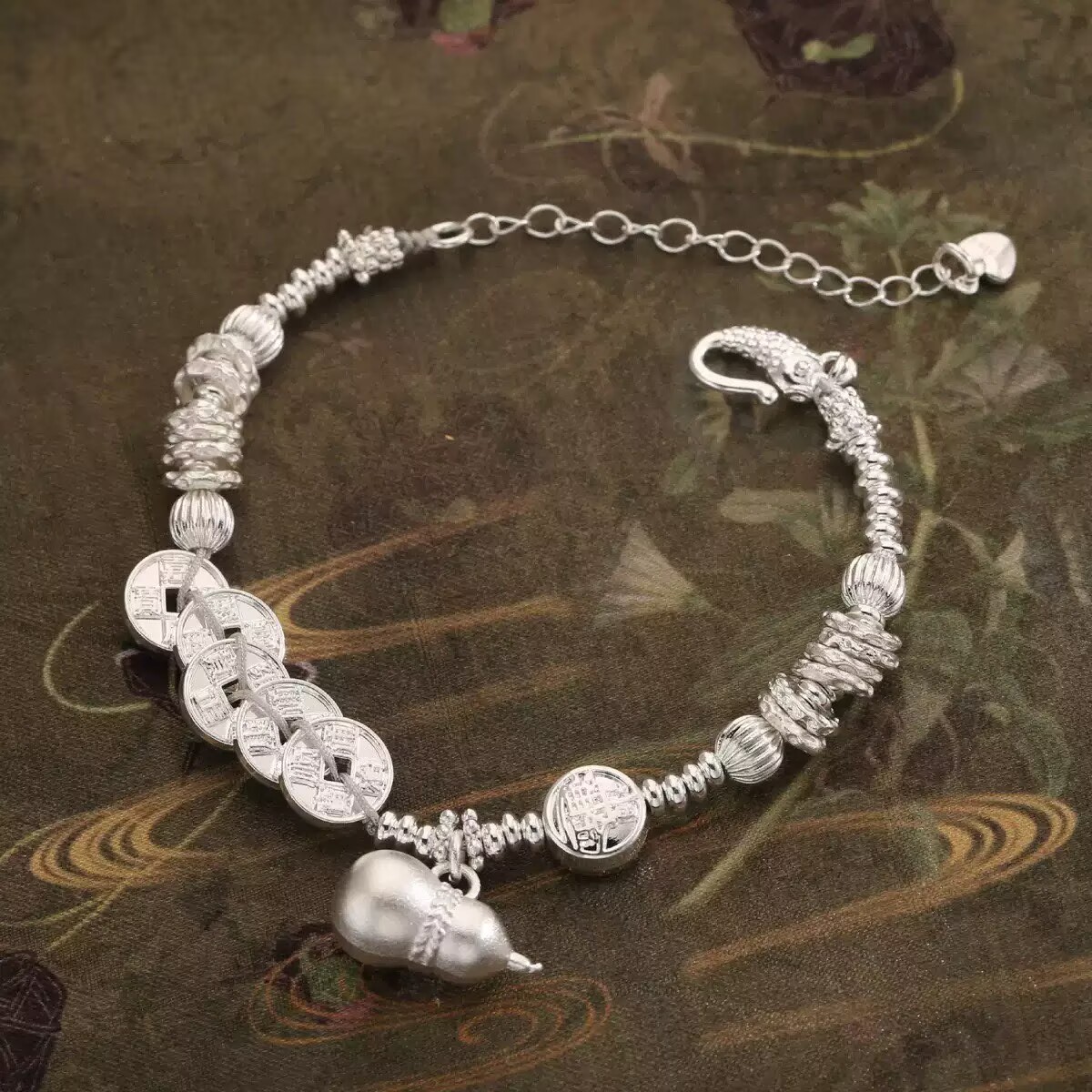 999五帝钱葫芦盘缠手链时尚银