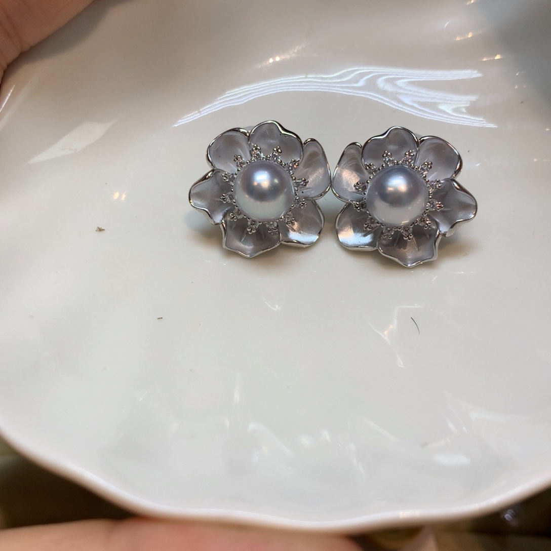 海水珍珠耳饰银S925镶嵌