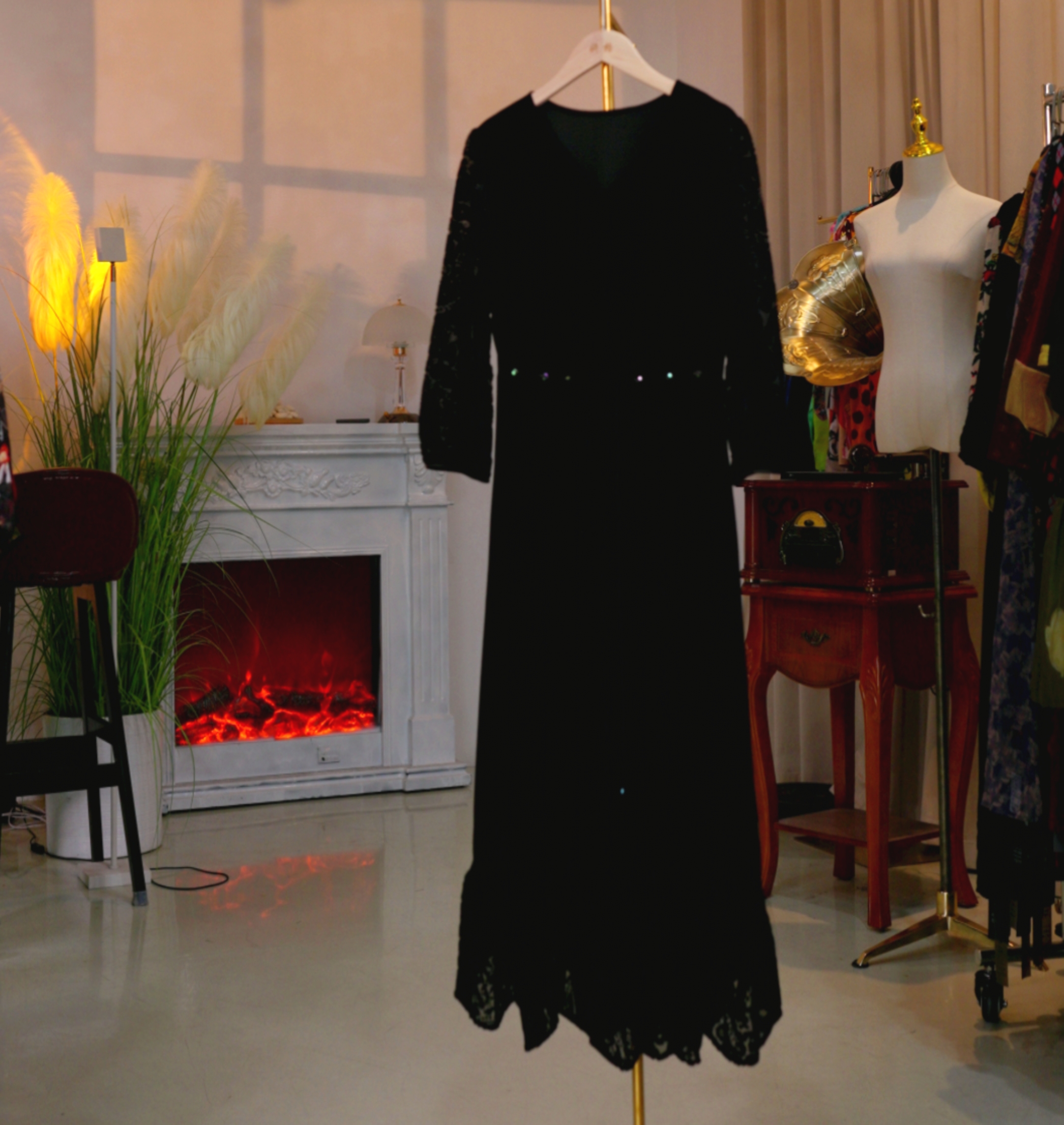 丝绒高定时尚气质减龄连衣裙yy055