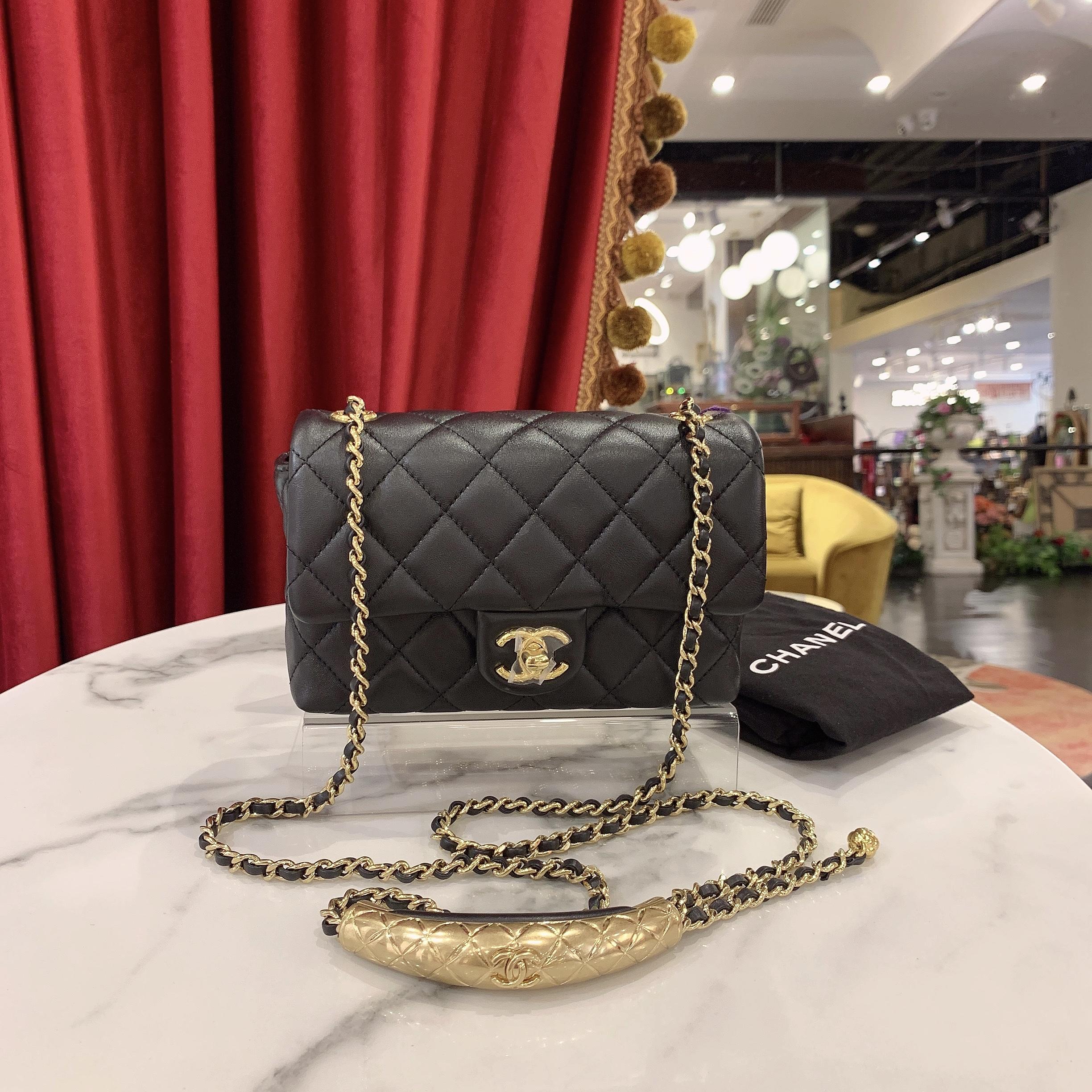 99新 Chanel/香奈儿 24b金柱方胖子黑金芯片款/31660713