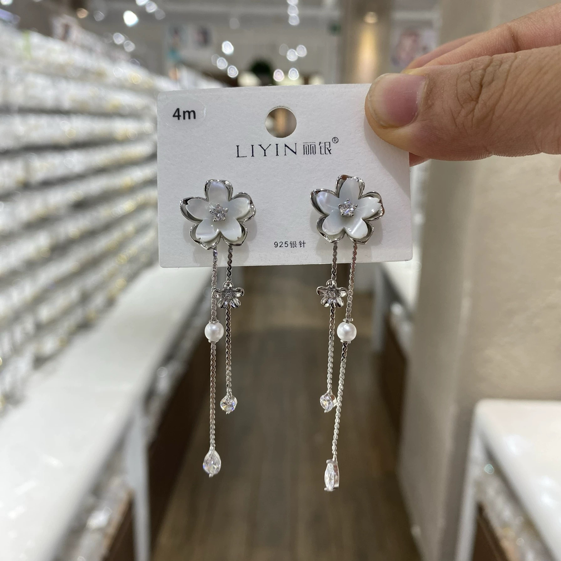 铜合金耳饰 4200 丽银品牌新款s925银针花朵流苏耳环