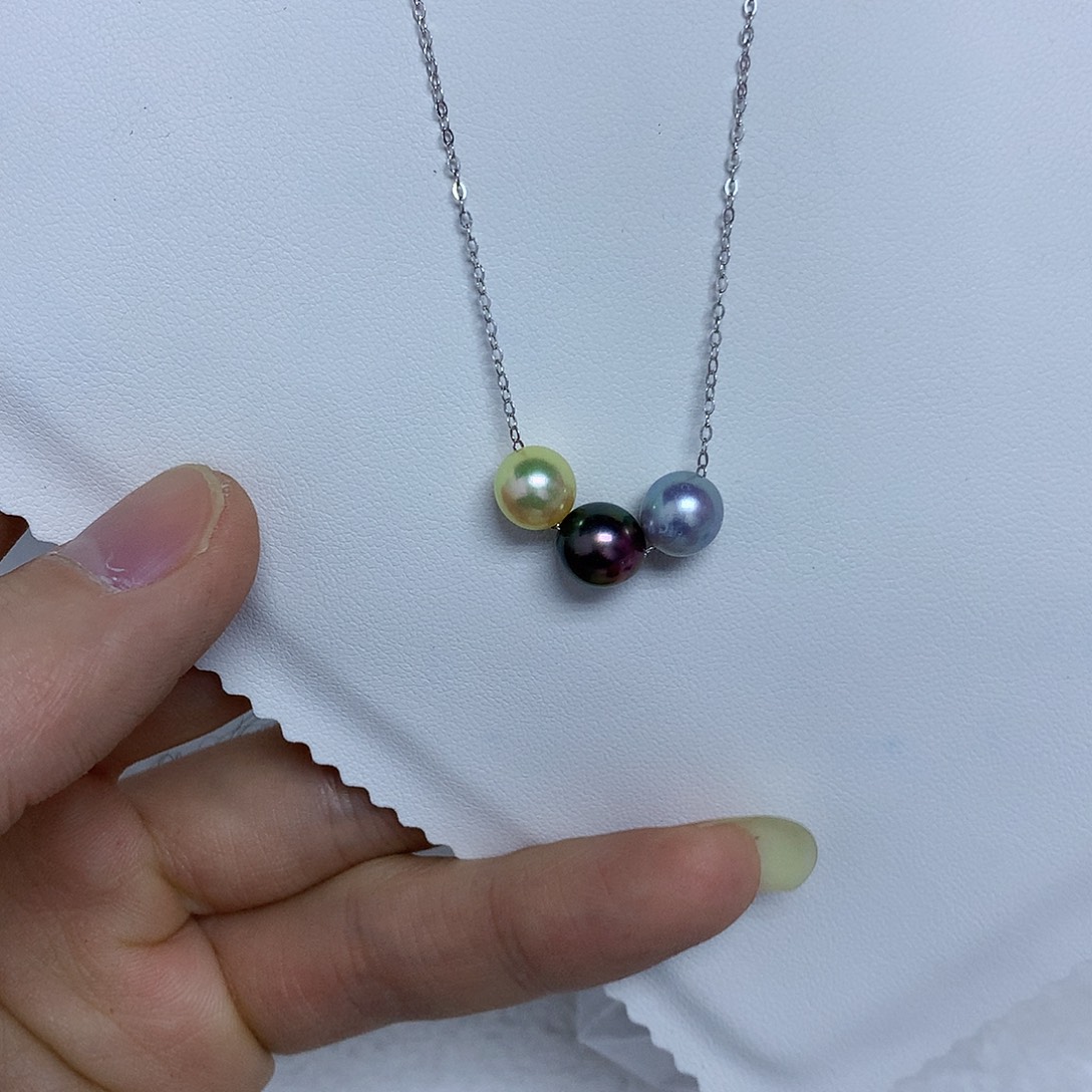 海水珍珠银S925镶嵌套链7-8