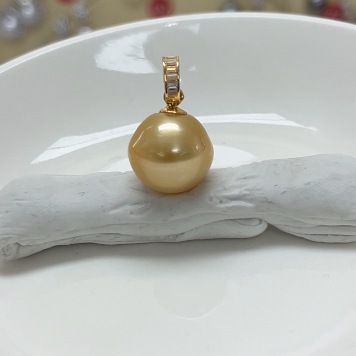 银S925镶嵌颈饰海水珍珠金珠 12-13mm 20号