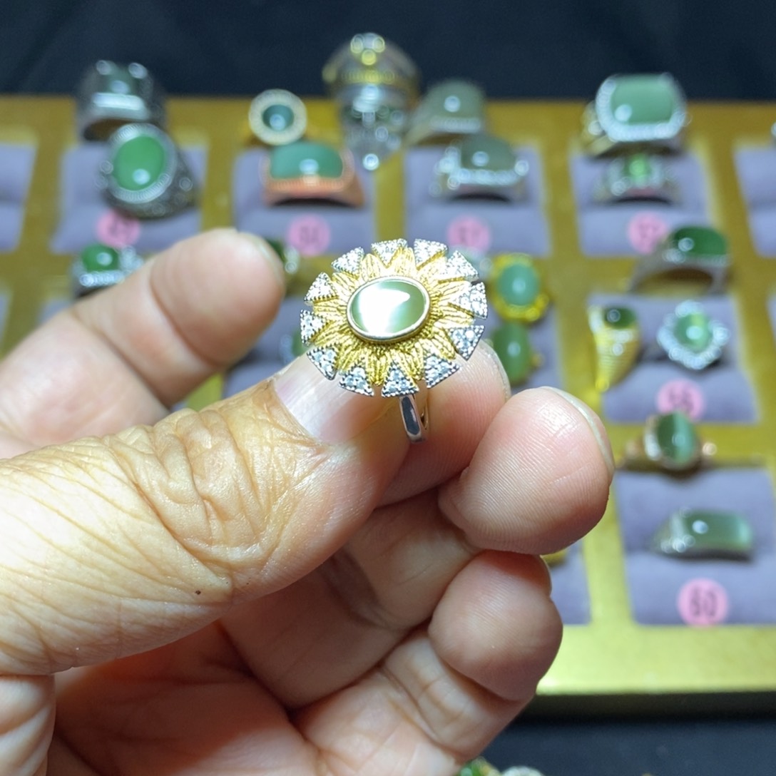 和田玉（碧玉）戒指银S925镶嵌