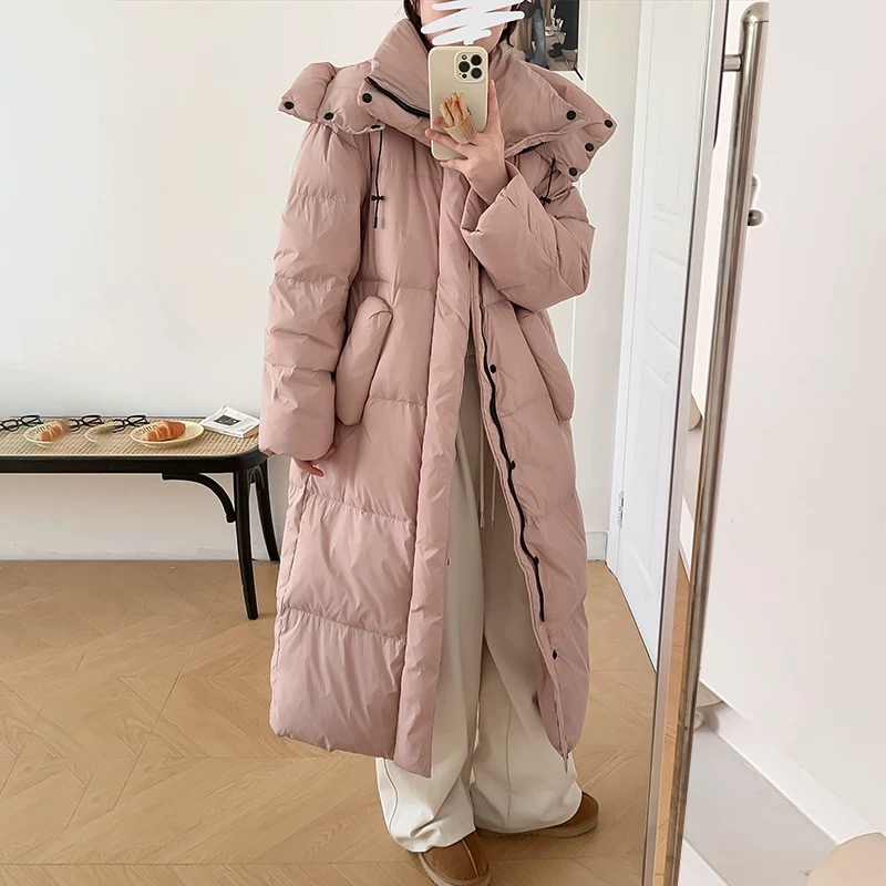 2025冬季新款羽绒服女长款过膝加厚保暖大被子连帽抗寒大个子外套