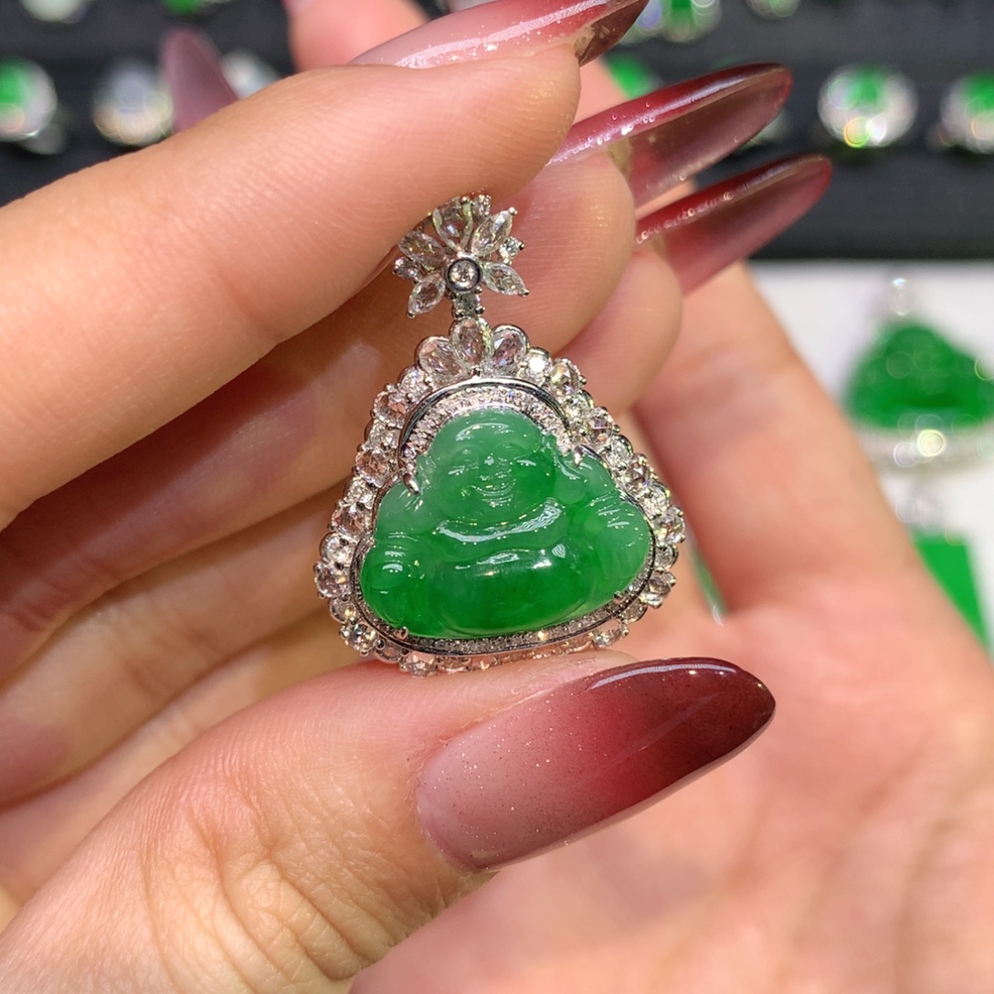 翡翠18K金镶嵌吊坠(不含链)