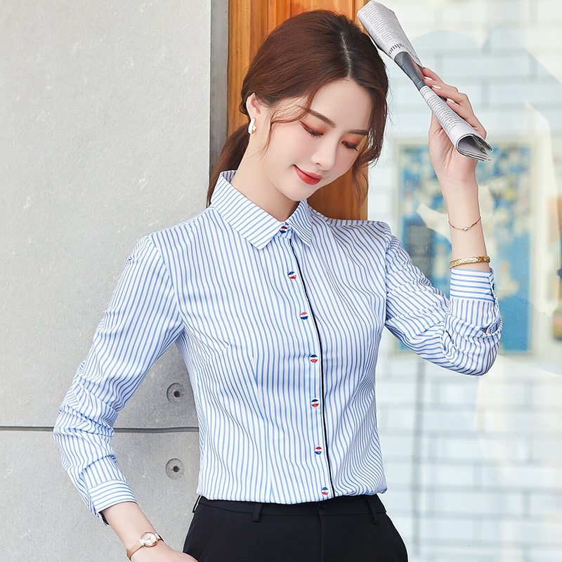 2181条纹衬衫职业条纹衬衣女酒店工作服衬衫套装工装衬衣美容院