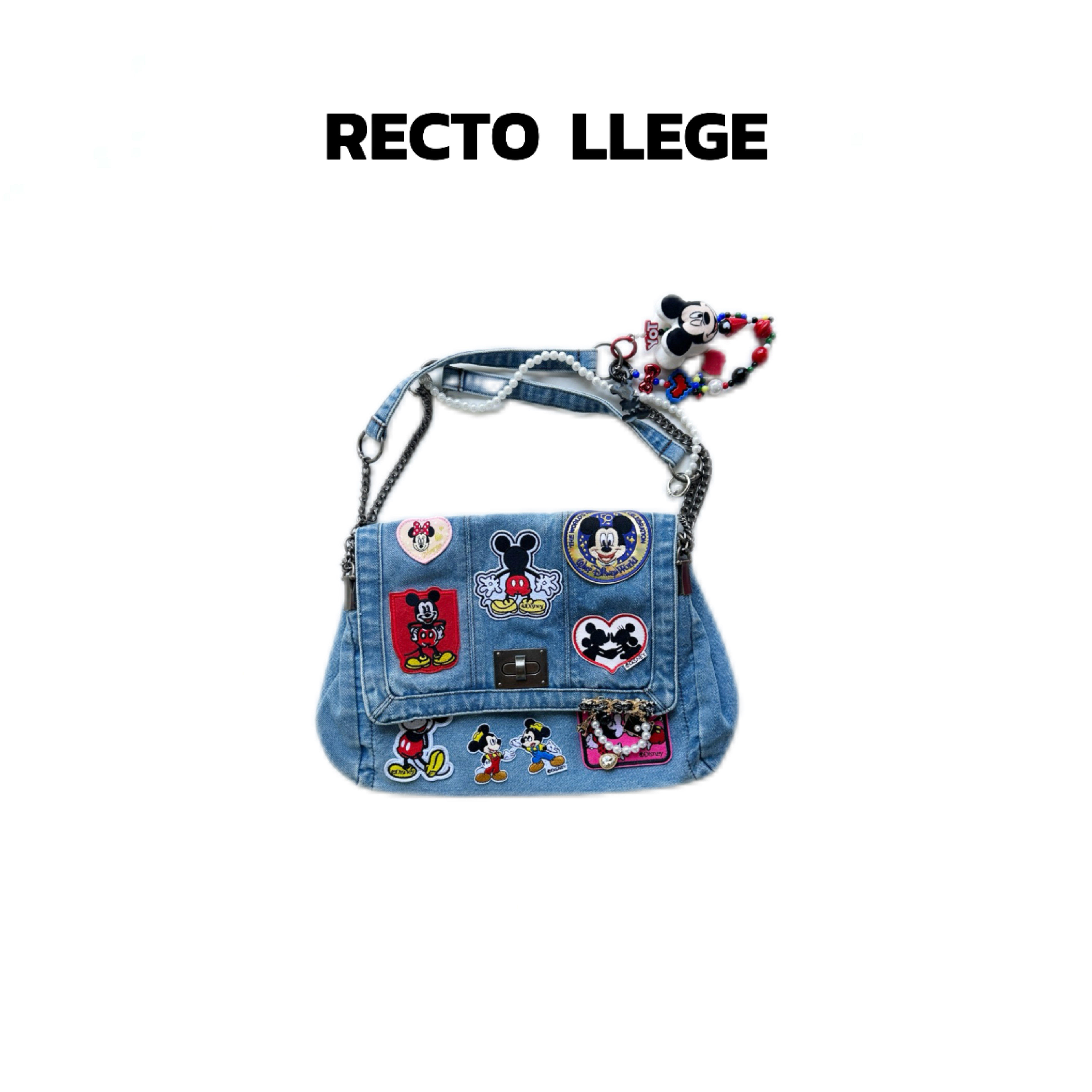 【RECTO LLEGE】米奇徽章牛仔链条单肩斜挎包