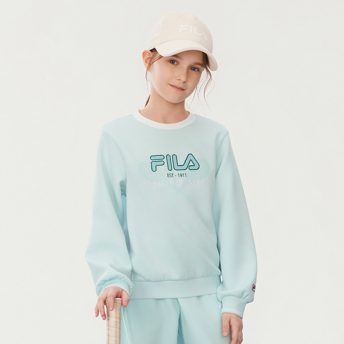 FILAKIDS斐乐儿童春秋中大童圆领针织套头卫衣长袖网球K12G533212