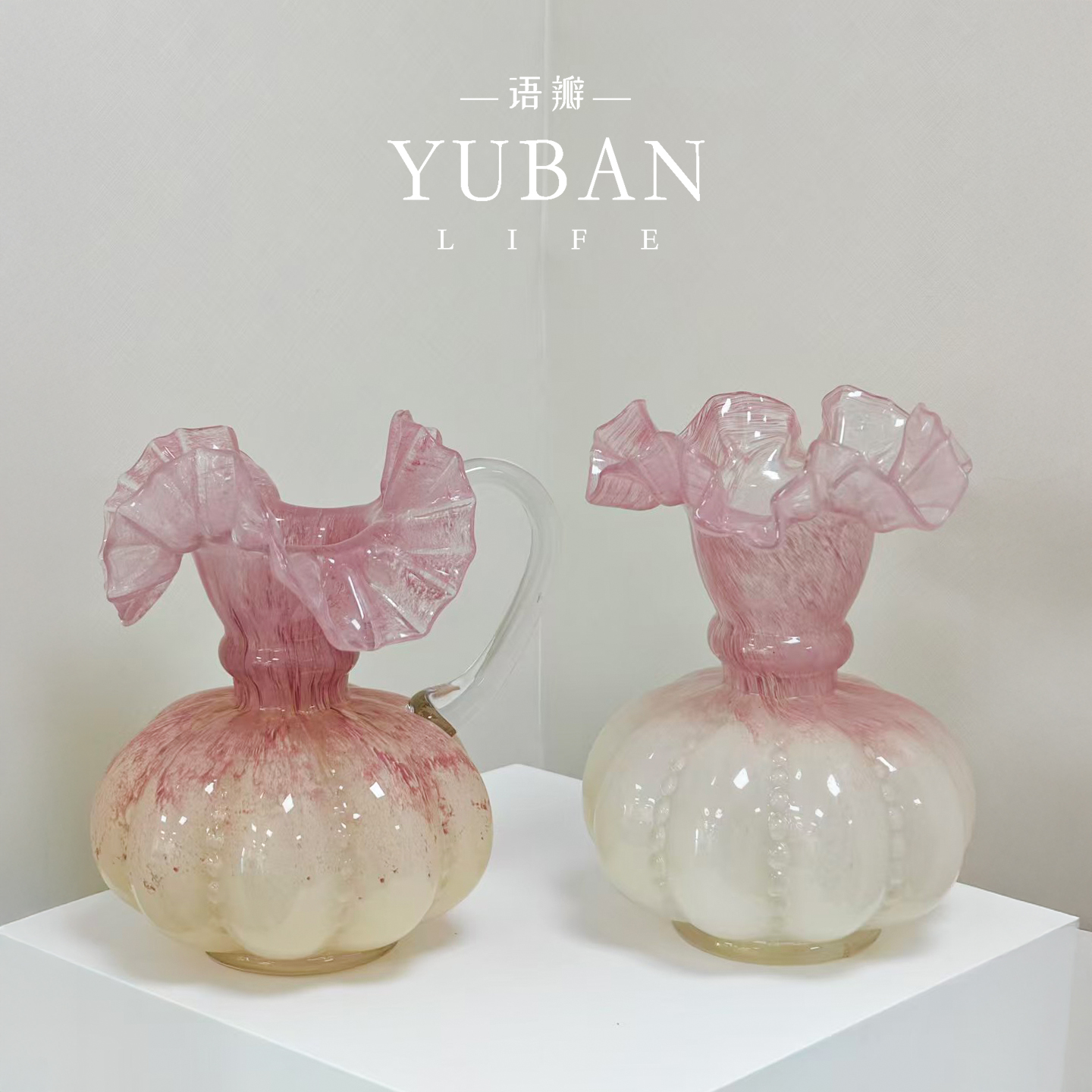 粉樱 中古芬顿渐变琉璃花瓶 法式复古室内桌面插花装饰摆件