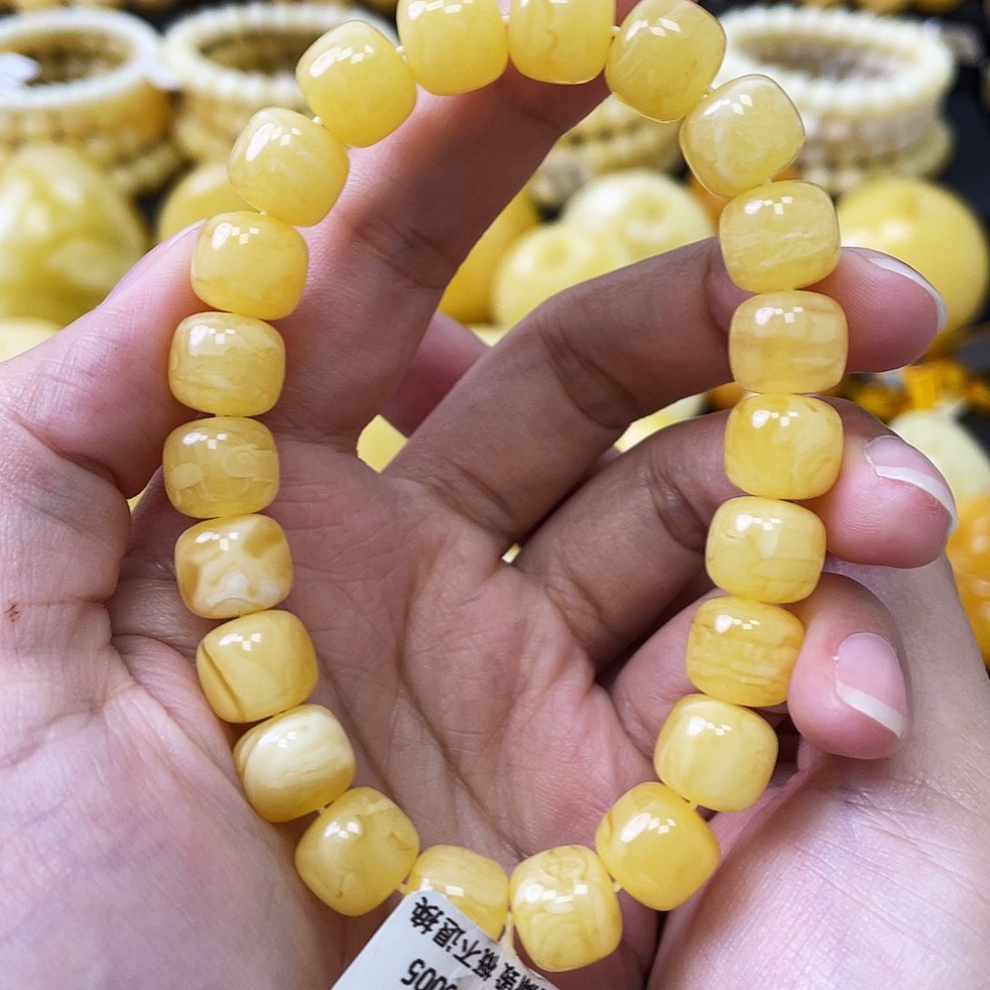 蜜蜡未镶嵌珠宝奇石黄白花10mm老型手串微瑕