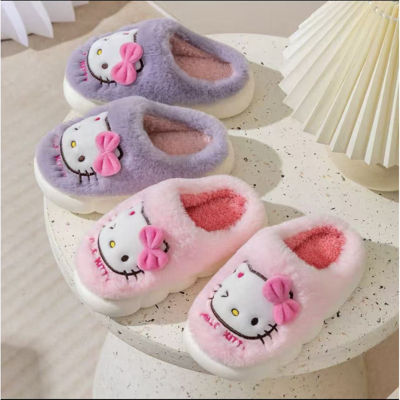女童KT猫棉拖鞋卡通宝宝保暖秋冬加厚