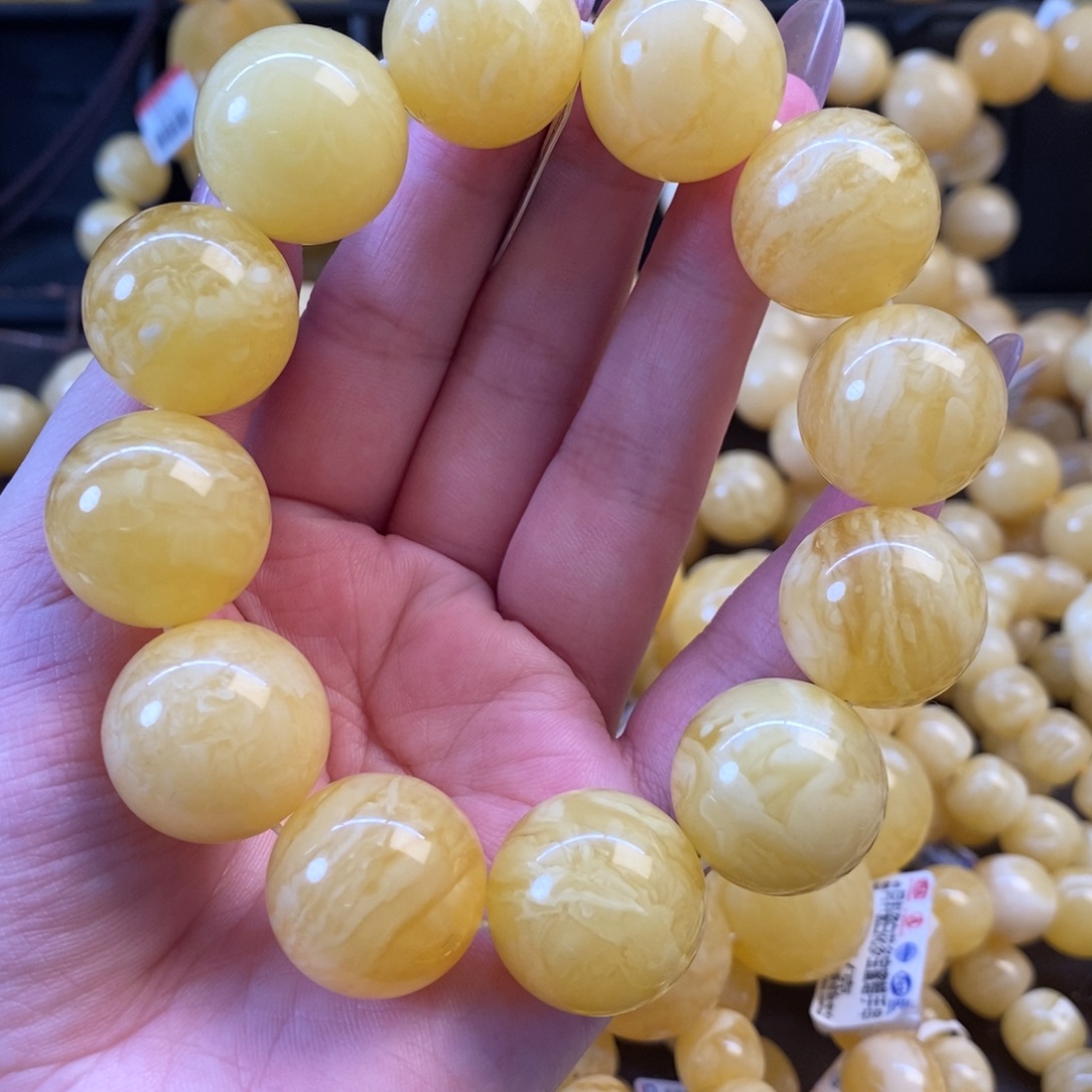 未镶嵌琥珀裸石满蜡虎皮圆珠20