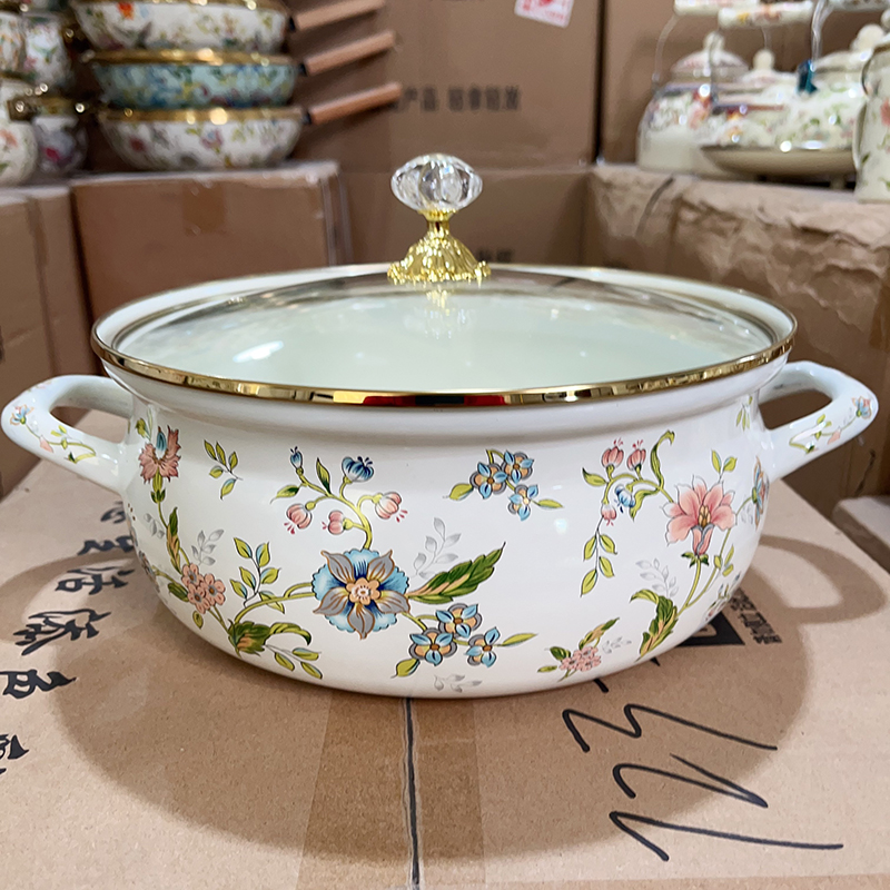 26cm防溢珐琅海鲜锅芳香冬季火锅奶锅家用炖锅搪瓷锅燃气电磁炉锅