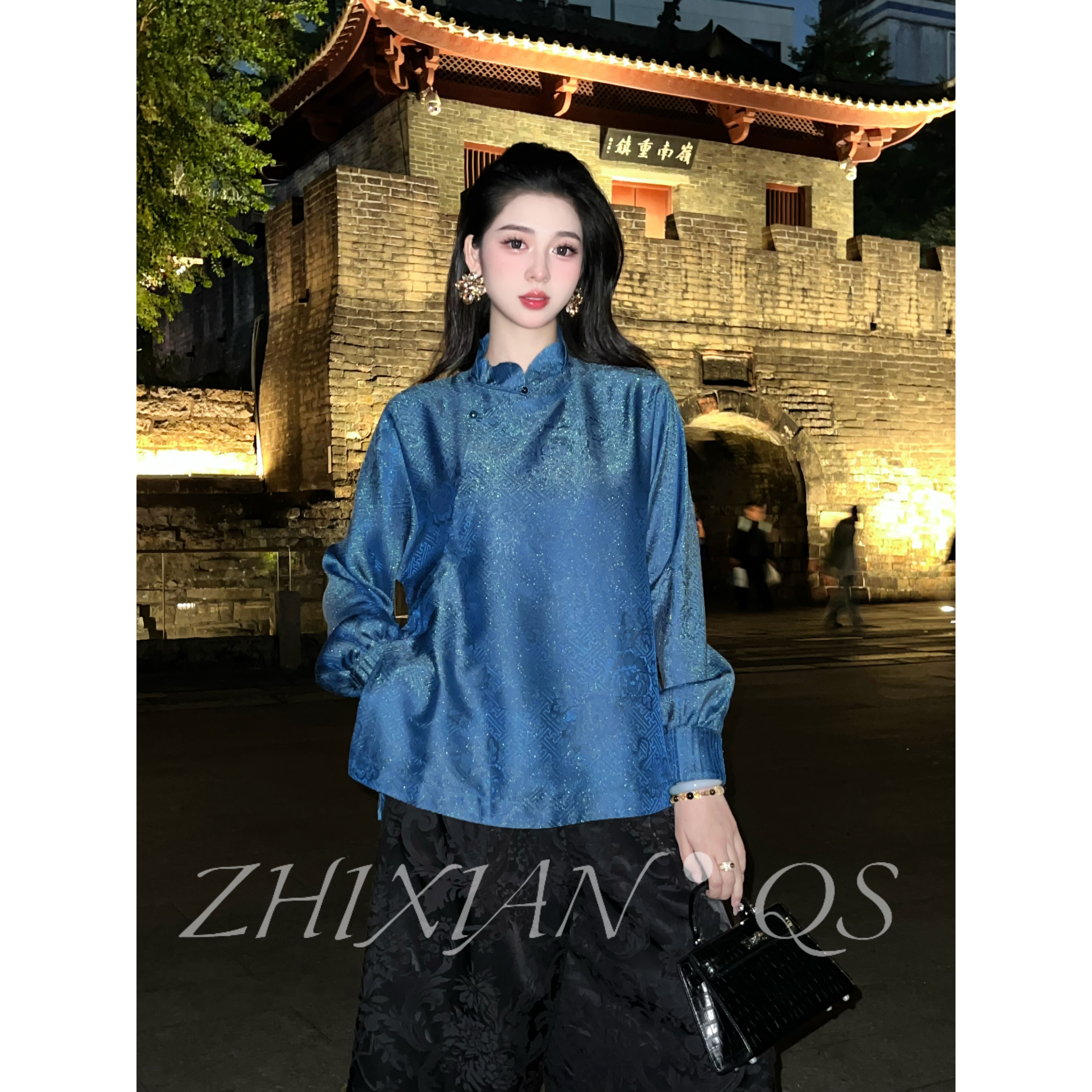 【智贤轻奢】锦澜月-2026年早春新款桑蚕丝浮光锦新中式气质衬衫