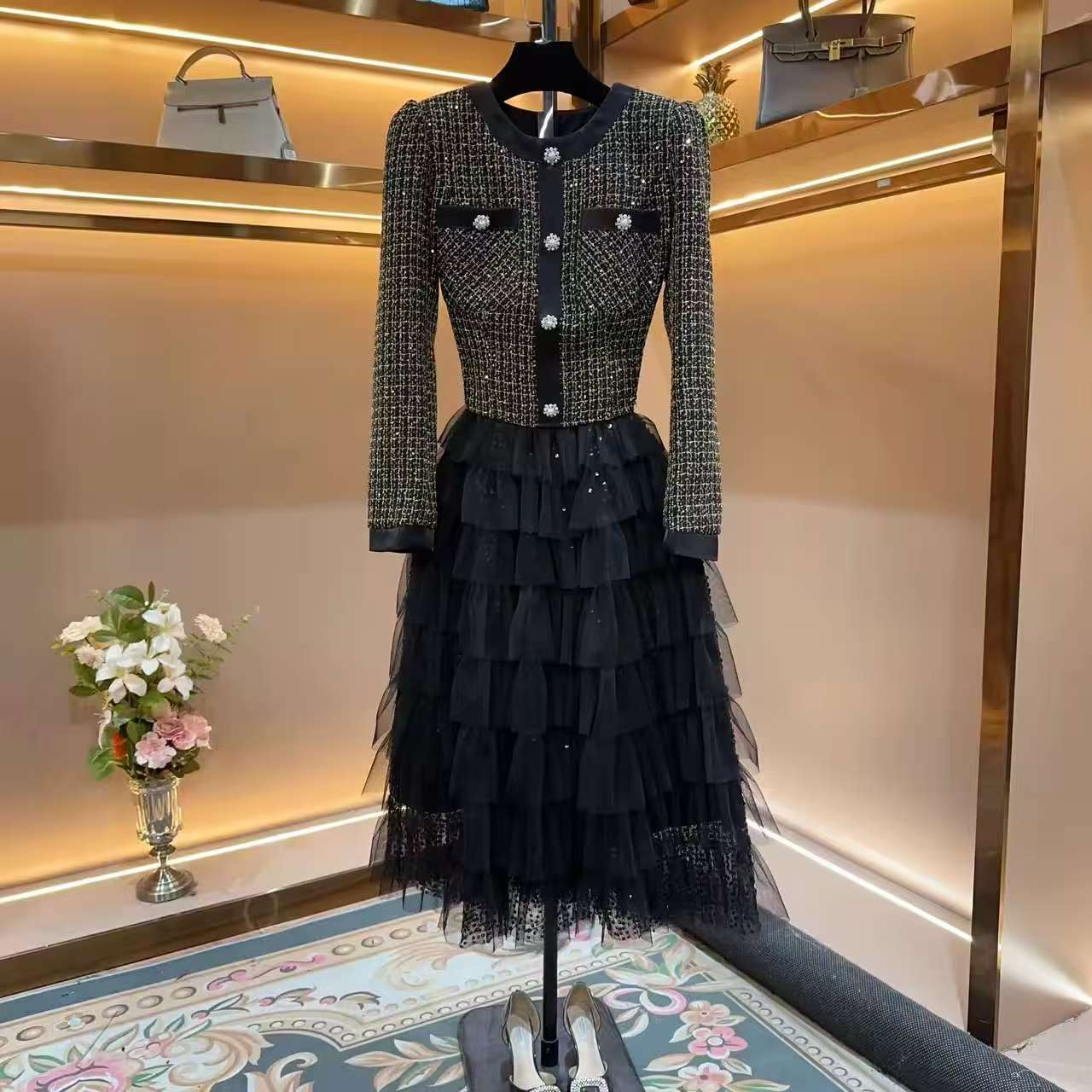 【88581】[燕]轻奢设计师款优雅气质修身时尚收腰连衣裙-88581