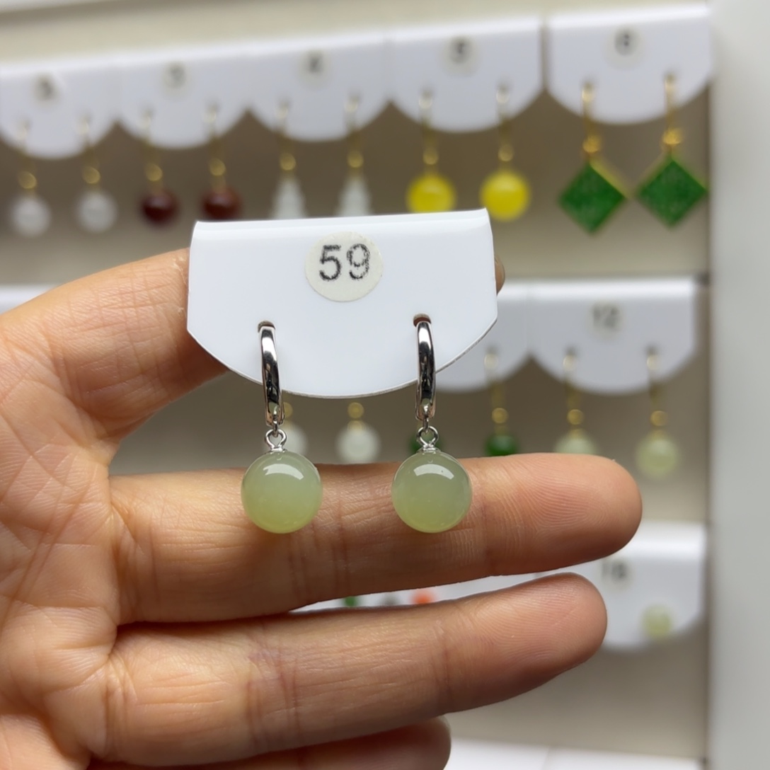 和田玉银S925镶嵌耳饰