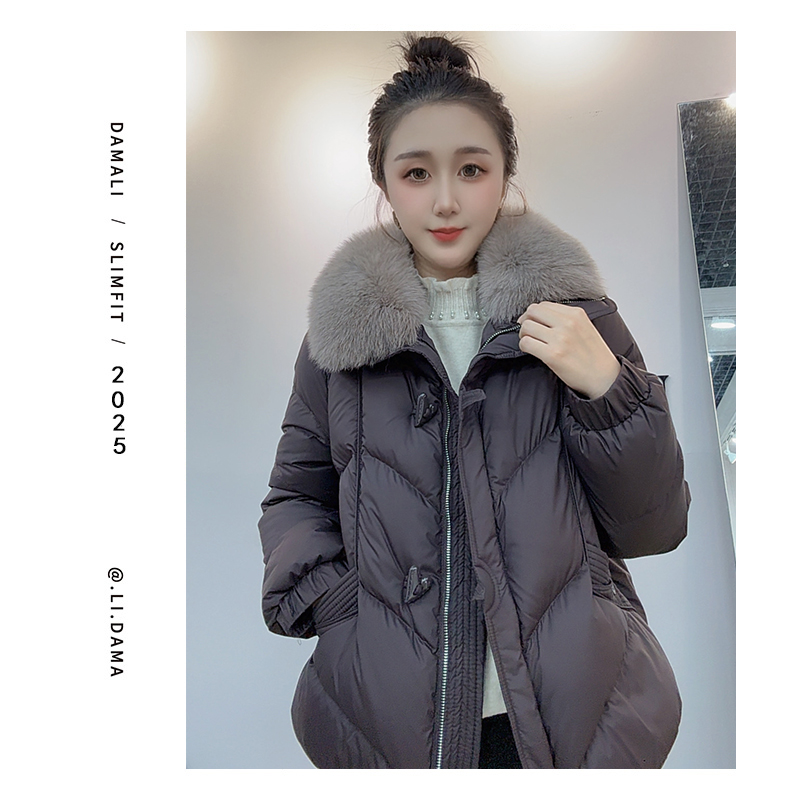 大码利-冬上新【斜格毛领羽绒服】白鸭绒羽绒服韩系显瘦冬季