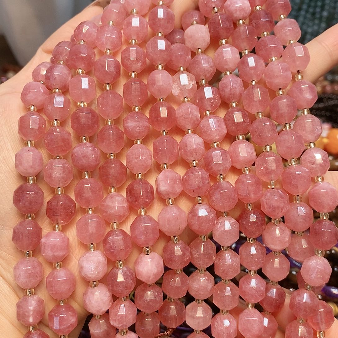玛瑙/玉髓散珠天然草莓晶10mm一条